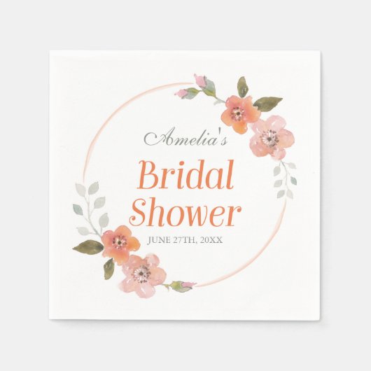 Delicate Floral Oranje Vrijgezellenfeest Servet (Voorkant)