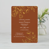 Delicate floral outlines Wedding Foil Invitation Folie Uitnodiging (Staand Voorkant)