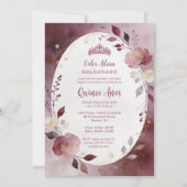Delicate Floral Oval Quinceañera Tiara Invitation  Kaart (Voorkant)