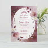 Delicate Floral Oval Quinceañera Tiara Invitation  Kaart (Staand voorkant)