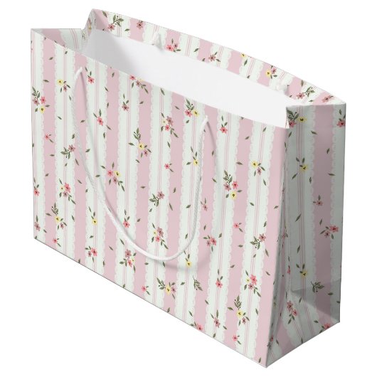 Delicate Floral Patroon Roze Grote Gift Bag Groot Cadeauzakje (Achterkant Gekanteld)