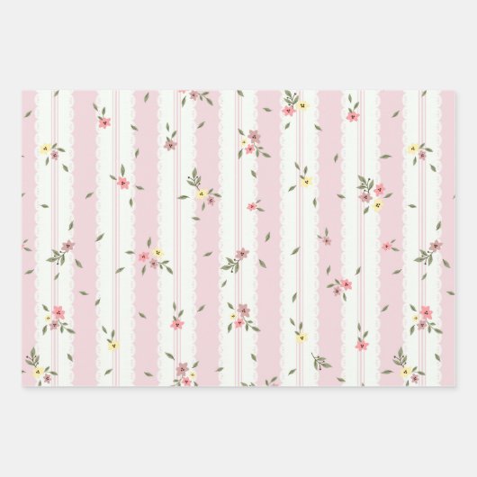 Delicate Floral Patroon Roze Wrapping Paper Set (Voorkant)