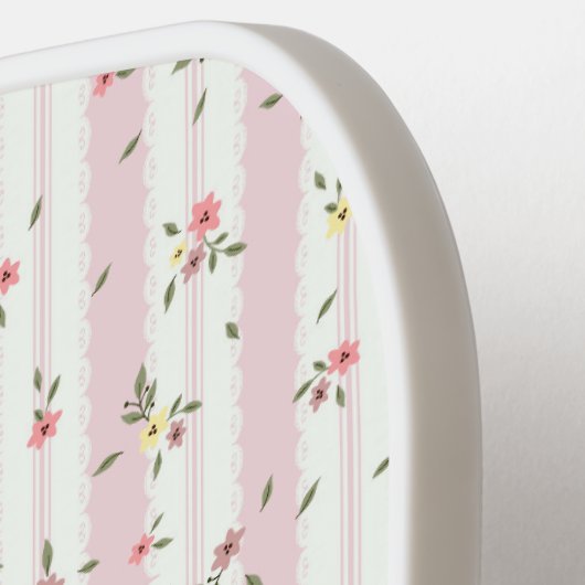 Delicate Floral Pattern Back Solid Pink Pickleball Paddle (Links Detail)