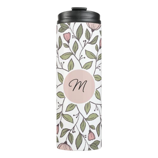 Delicate Floral Pattern Custom Monogram Thermosbeker (Voorkant)