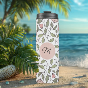 Delicate Floral Pattern Custom Monogram Thermosbeker