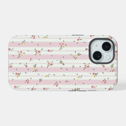 Delicate Floral Pattern Pink iPhone 15 Case (Achterkant horizontaal)