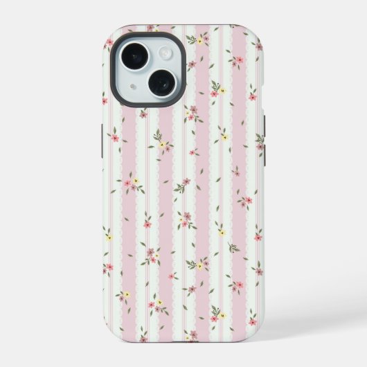 Delicate Floral Pattern Pink iPhone 15 Case (Achterkant)