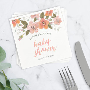 Delicate Floral Peach Baby shower Servet