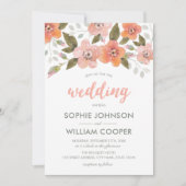 Delicate Floral Peach bruiloft uitnodiging (Voorkant)