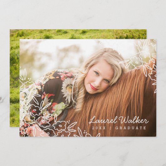 Delicate Floral Photo Afstuderen Aankondiging (Voorkant / Achterkant)