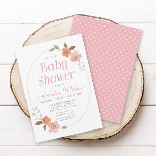 Delicate Floral Pink Baby shower Uitnodiging