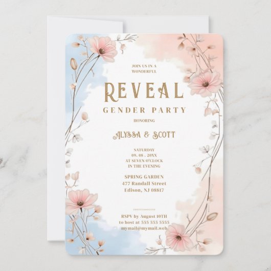 Delicate Floral Pink & Blue Shades Gender Reveal Kaart (Voorkant)