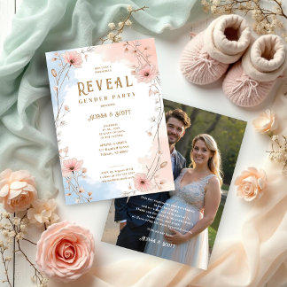 Delicate Floral Pink & Blue Shades Gender Reveal Kaart