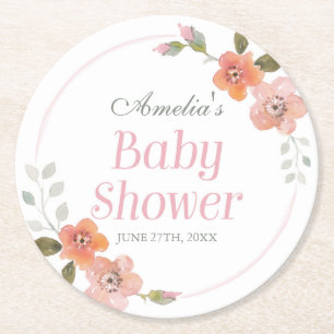 Delicate Floral Pink Girl Baby shower Ronde Kartonnen Onderzetter