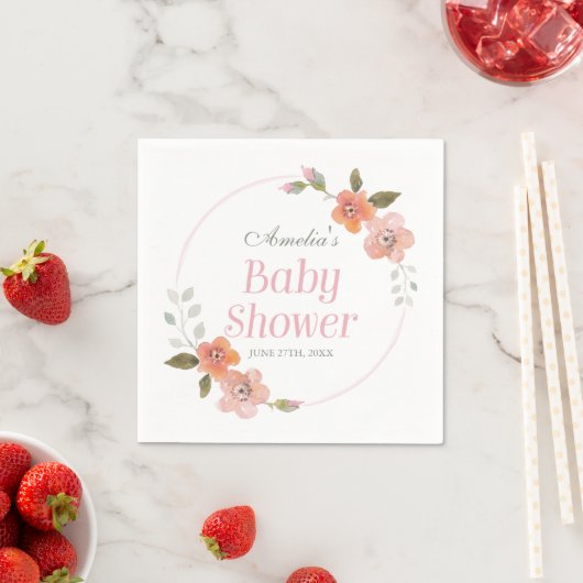 Delicate Floral Pink Girl Baby shower Servetten (Insitu)