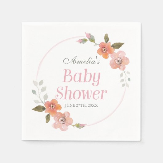 Delicate Floral Pink Girl Baby shower Servetten (Voorkant)
