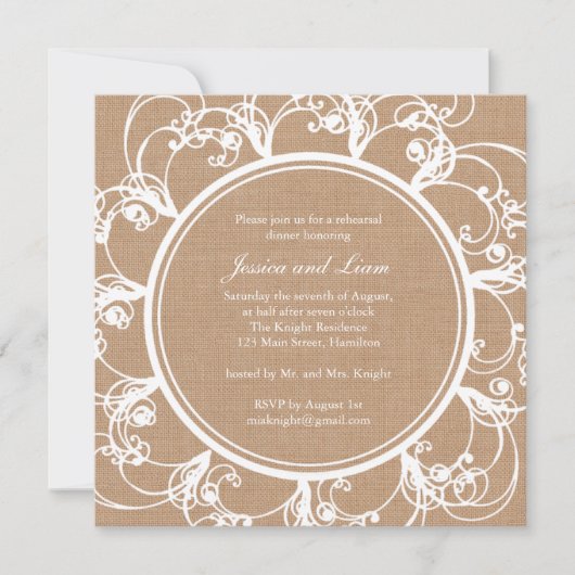 Delicate Floral repesal Dinner Invite op burlap Kaart (Voorkant)