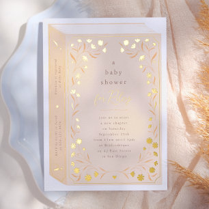 Delicate Floral Shiny Storybook Baby shower Folie Uitnodiging