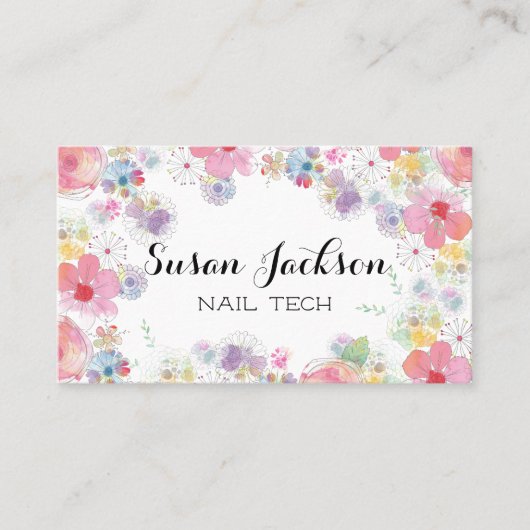 Delicate Floral Soft Multicolor Script Business Visitekaartje (Voorkant)