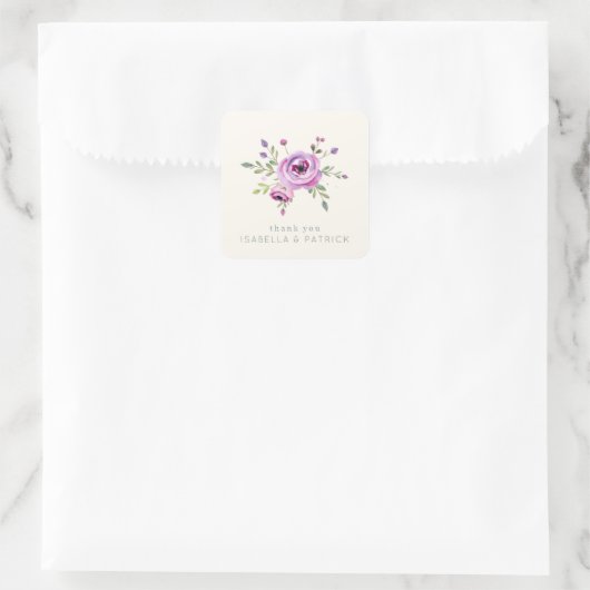 Delicate Floral Thank You Vierkante Sticker (Tas)