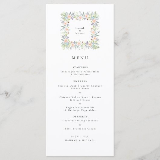 Delicate Floral waterverf Wedding Breakfast Menu (Voorkant)