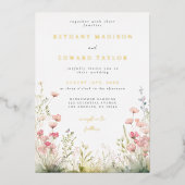 Delicate Floral Wedding Folie Invitation Folie Uitnodiging (Voorkant)