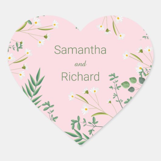 Delicate Floral Wedding Hart Sticker (Voorkant)