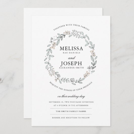 Delicate Floral Wedding Invitation (Voorkant / Achterkant)
