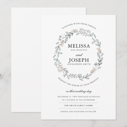 Delicate Floral Wedding Invitation (Voorkant / Achterkant)