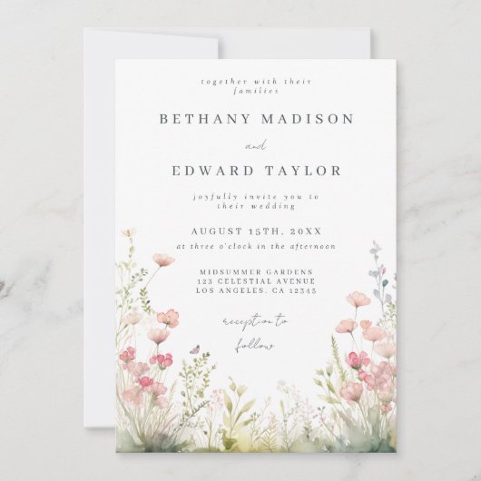 Delicate Floral Wedding Invitation Kaart (Voorkant)