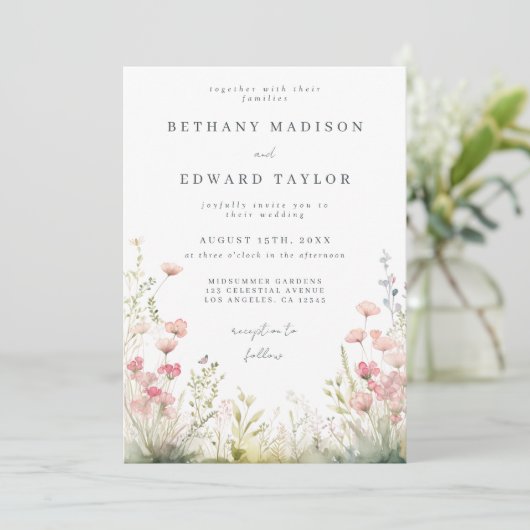 Delicate Floral Wedding Invitation Kaart (Staand voorkant)