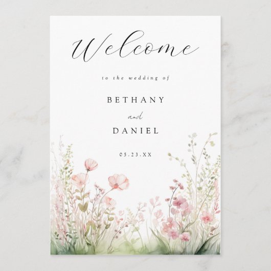 Delicate Floral Wedding Programmakaart (Voorkant)