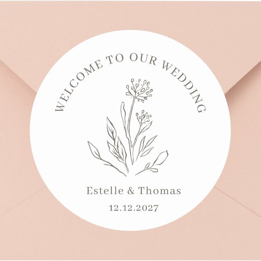 Delicate Floral Wedding Welkom Ronde Sticker