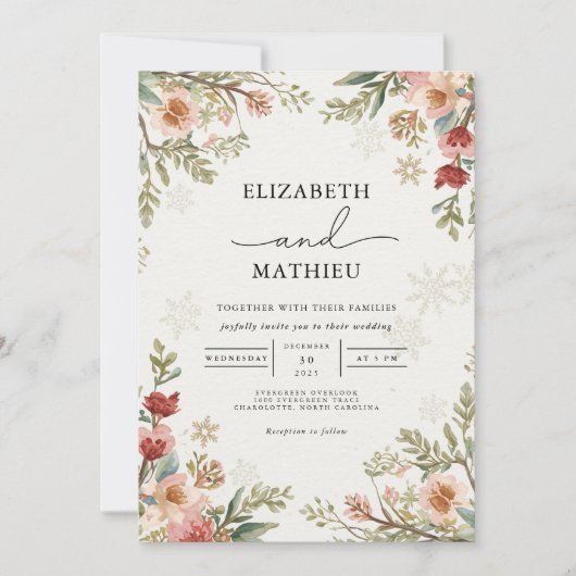 Delicate Floral Winter Wedding Kaart (Voorkant)