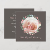Delicate Floral Wreath Christening Kaart (Voorkant / Achterkant)