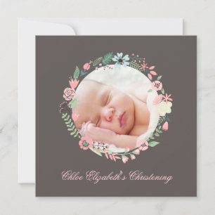 Delicate Floral Wreath Christening Kaart
