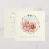 Delicate Floral Wreath Christening Kaart (Voorkant / Achterkant)