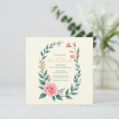 Delicate Floral Wreath Invitation Kaart (Staand voorkant)