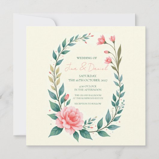 Delicate Floral Wreath Invitation Kaart (Voorkant)