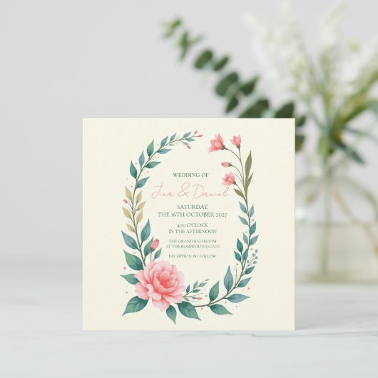 Delicate Floral Wreath Invitation Kaart (Staand voorkant)