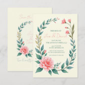 Delicate Floral Wreath Invitation Save The Date (Voorkant / Achterkant)