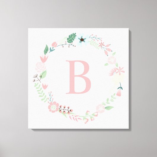 Delicate Floral Wreath Monogram Canvas Afdruk (Voorkant)