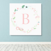Delicate Floral Wreath Monogram Canvas Afdruk (Insitu (Houten vloer))