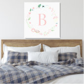 Delicate Floral Wreath Monogram Canvas Afdruk (Insitu (Slaapkamer))