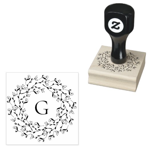 Delicate Floral Wreath Monogram Rubberstempel (Gestempeld)