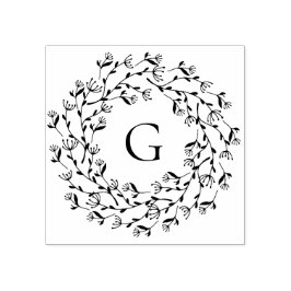 Delicate Floral Wreath Monogram Rubberstempel