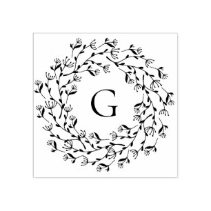 Delicate Floral Wreath Monogram Rubberstempel