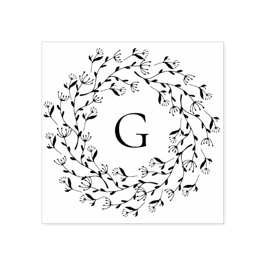 Delicate Floral Wreath Monogram Rubberstempel (Afrduk)