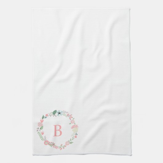 Delicate Floral Wreath Monogram Theedoek (Verticaal)
