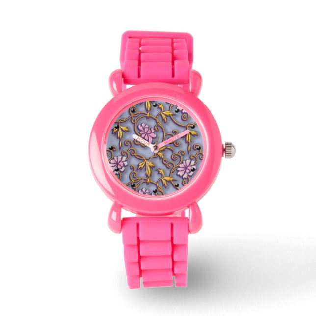 Delicate florale arabesque japans patroon horloge (Voorkant)